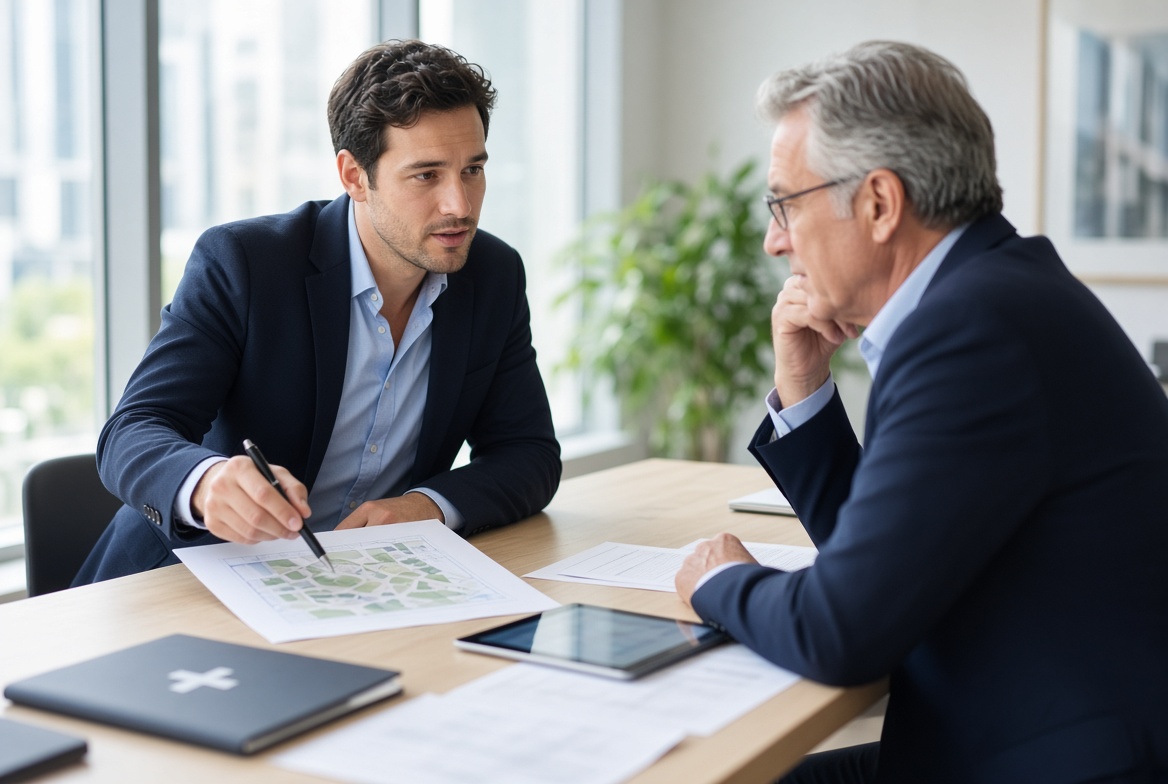 Two consultants reviewing an Urgent Care site plan together